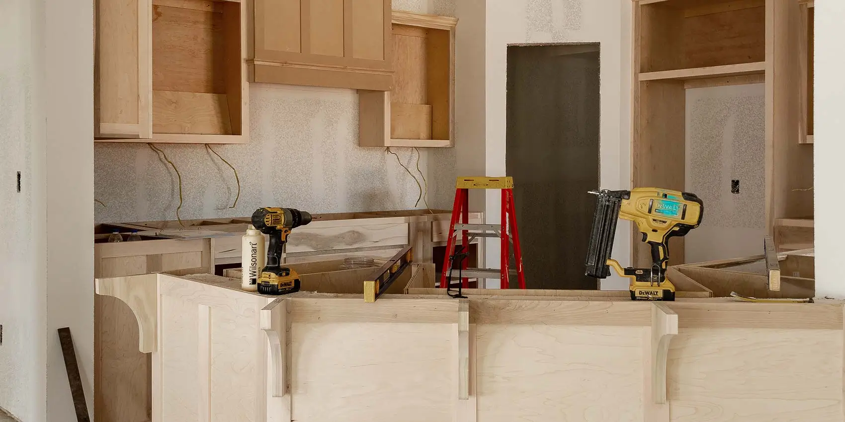 working shot of kitchen cabinets